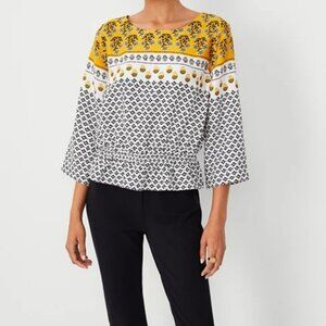 Ann Taylor yellow, black and white printed blouse